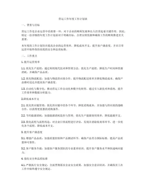 营运工作年度工作计划表
