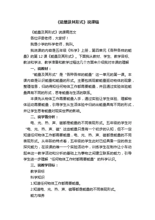 《能量及其形式》说课稿范文