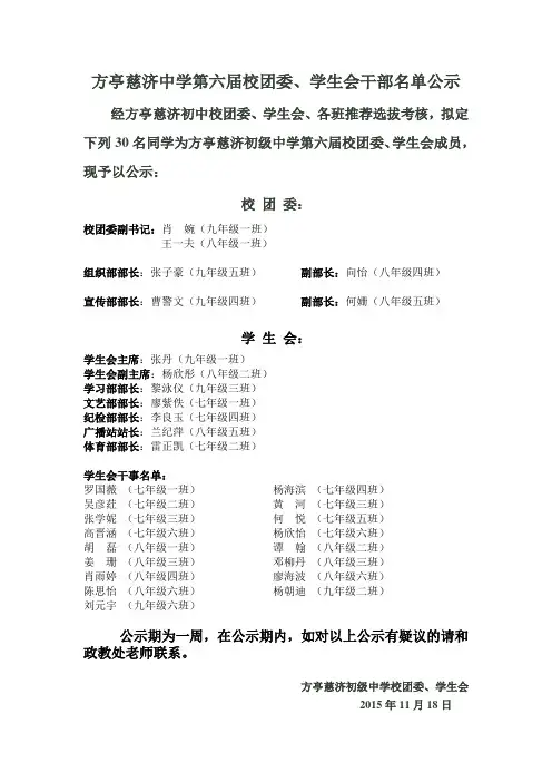 方亭慈济中学第六届校团委成员