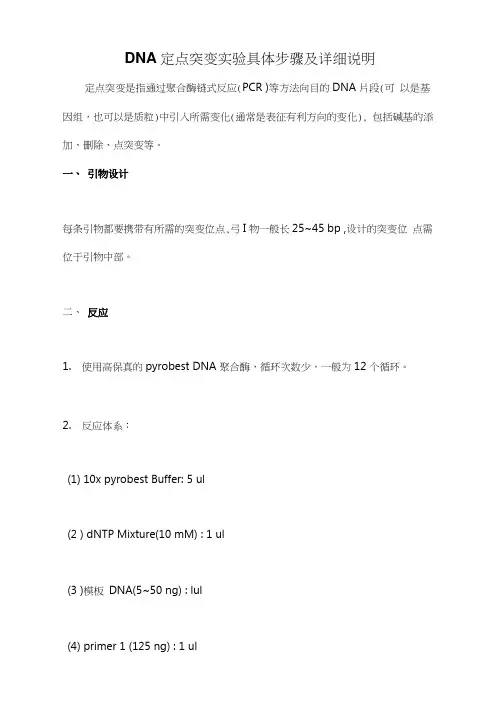 DNA定点突变实验具体步骤及详细说明
