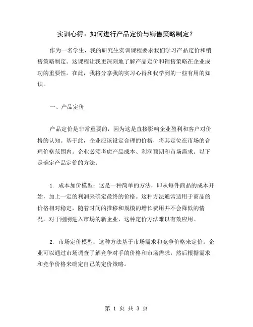 实训心得：如何进行产品定价与销售策略制定？