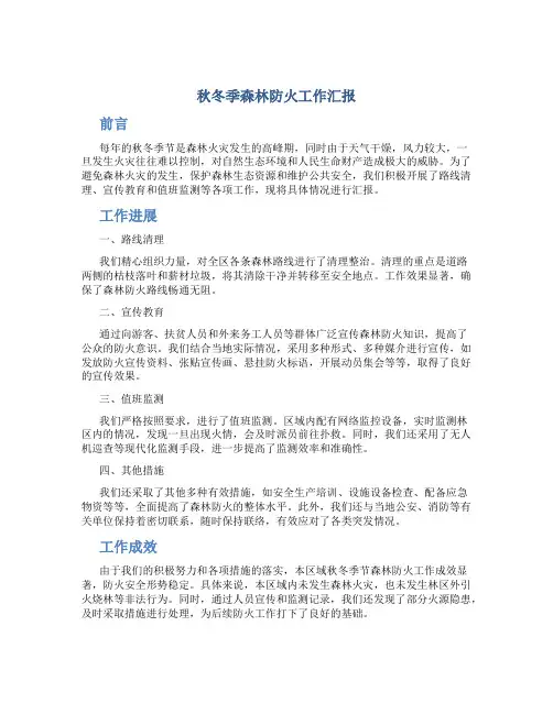秋冬季森林防火工作汇报