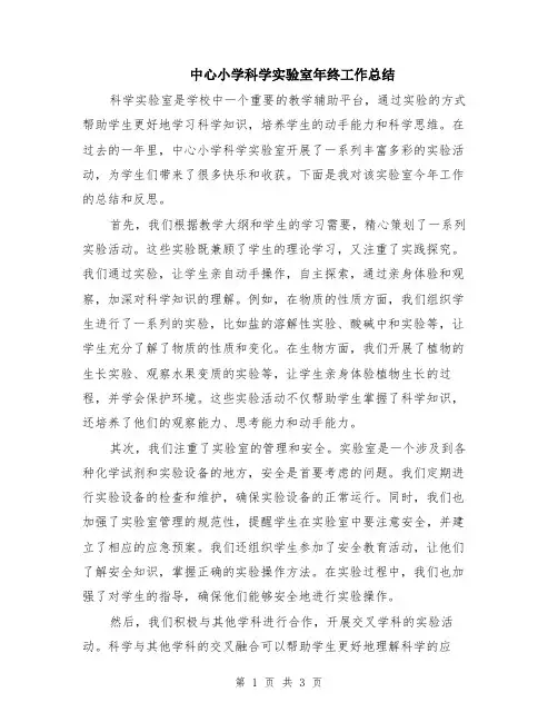 中心小学科学实验室年终工作总结