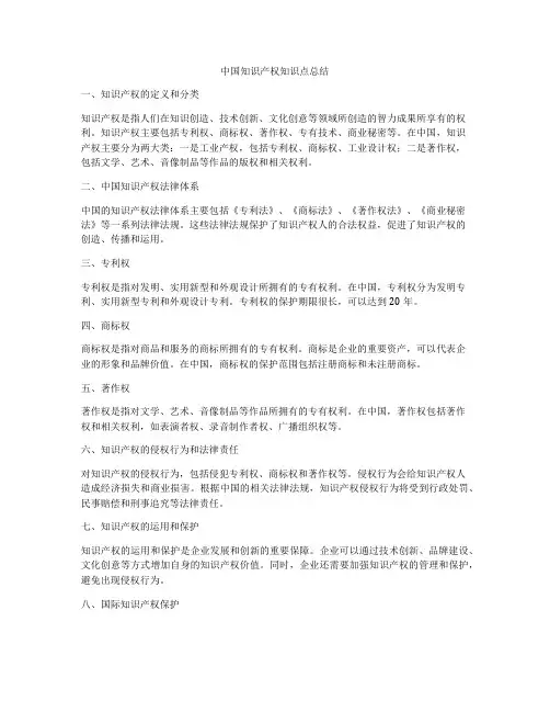 中国知识产权知识点总结