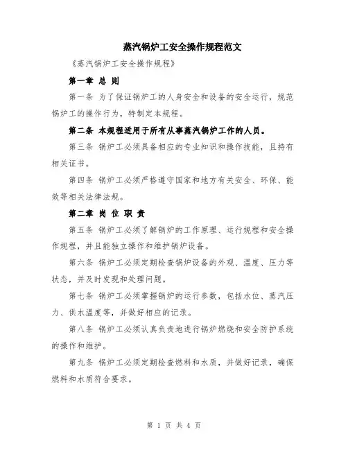 蒸汽锅炉工安全操作规程范文