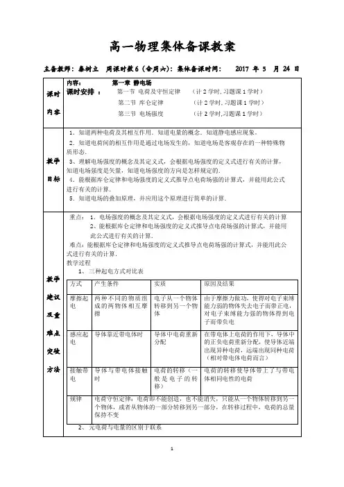 高一集体备课教案模版