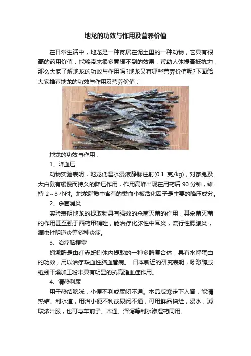 地龙的功效与作用及营养价值