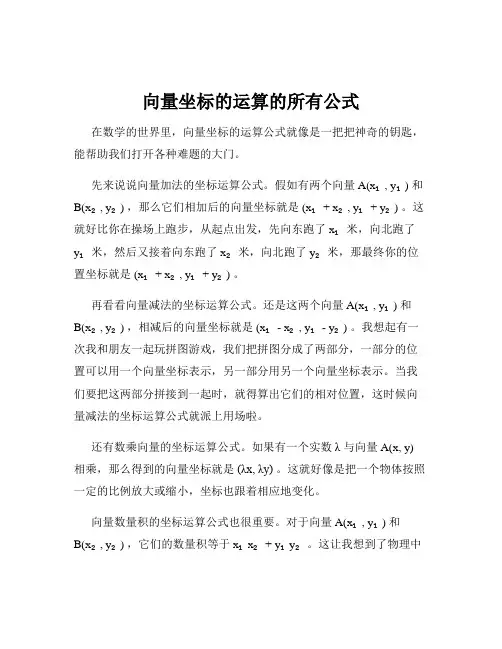 向量坐标的运算的所有公式