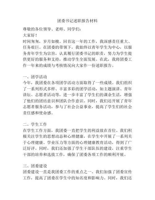 团委书记述职报告材料