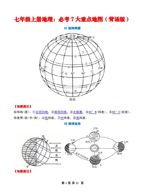 七年级(上册)地理：7大重点地图速记(背诵+默写)