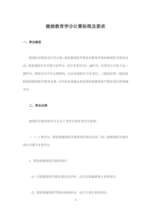 继续教育学分计算标准及要求(最新版)