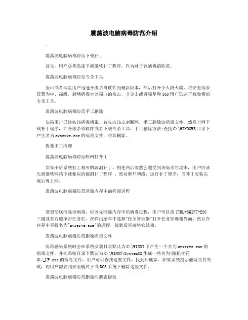 震荡波电脑病毒防范介绍