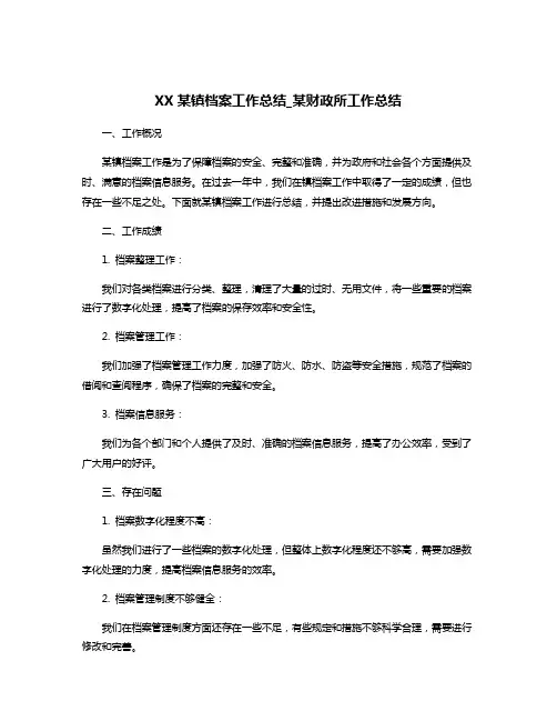 XX某镇档案工作总结_某财政所工作总结