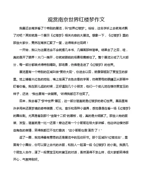 观赏南京世界红楼梦作文