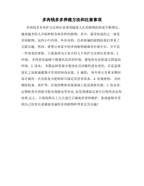 多肉钱多多养殖方法和注意事项