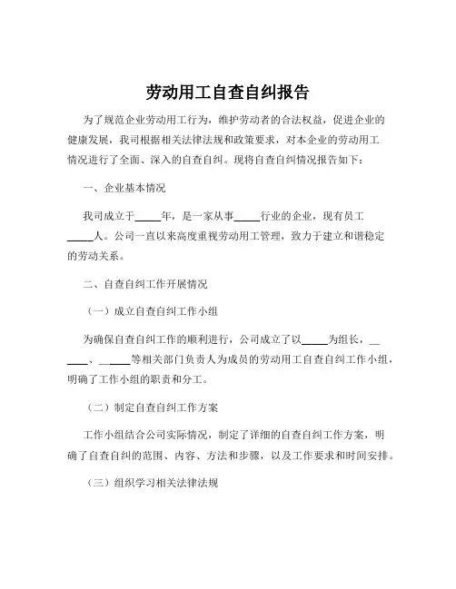 劳动用工自查自纠报告