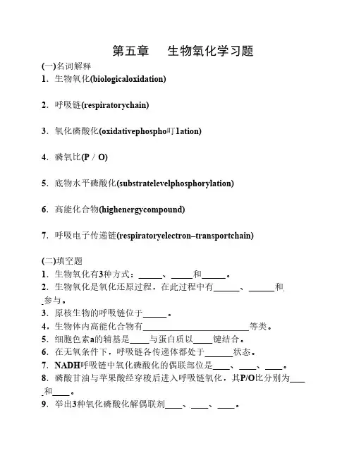 生物化学第五章 生物氧化习题