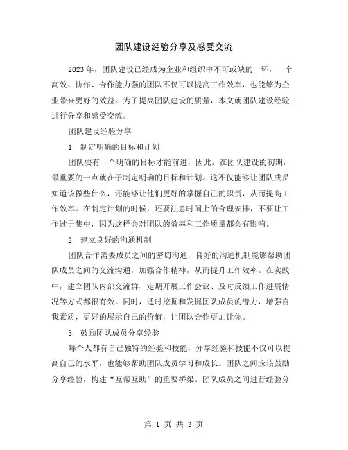 团队建设经验分享及感受交流