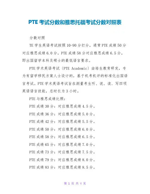 PTE考试分数和雅思托福考试分数对照表