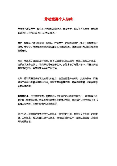 劳动竞赛个人总结