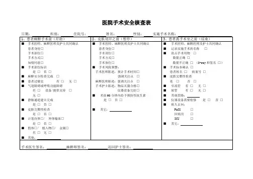 医院手术安全核查表