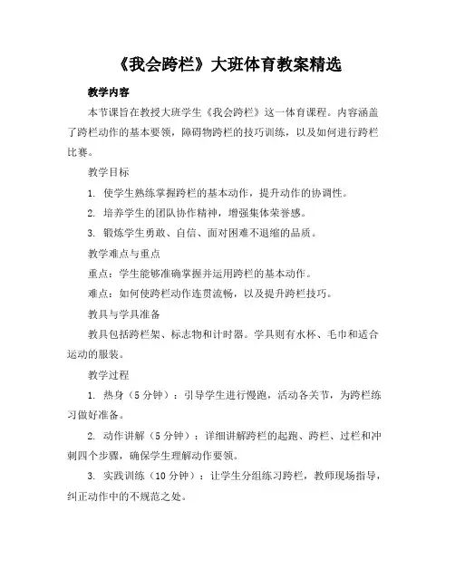 《我会跨栏》大班体育教案精选