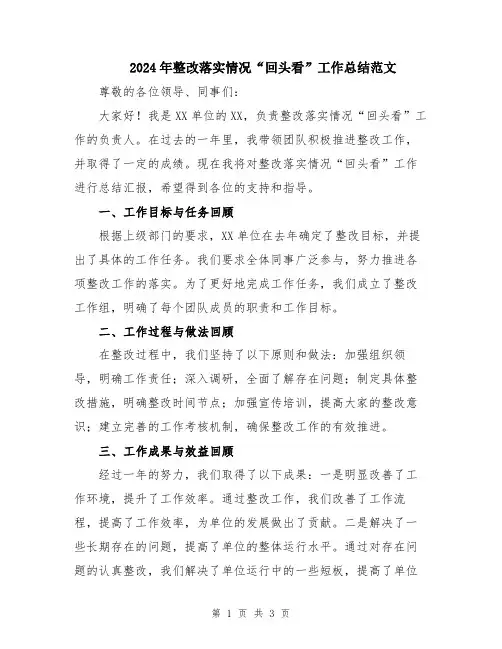 2024年整改落实情况“回头看”工作总结范文