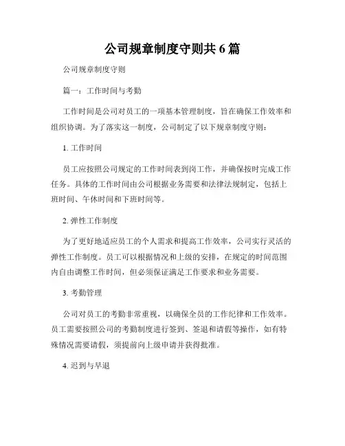 公司规章制度守则共6篇