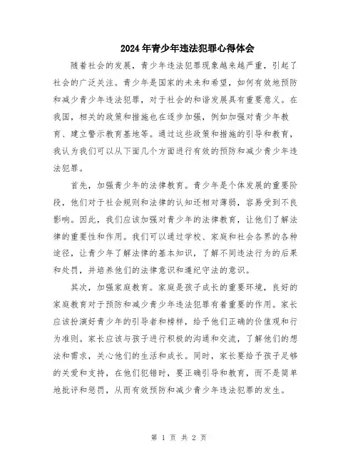 2024年青少年违法犯罪心得体会