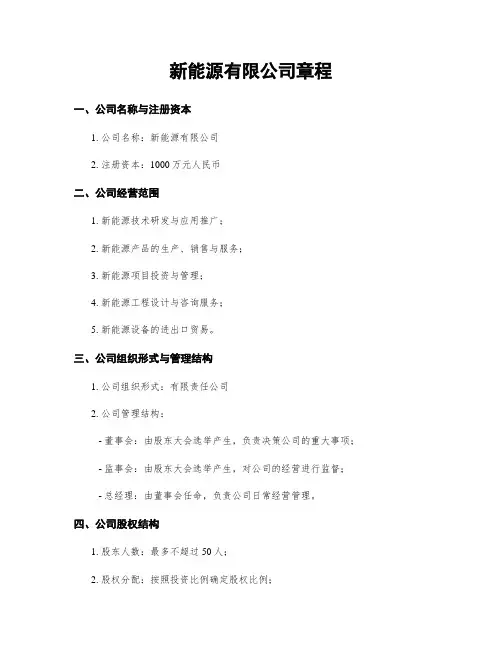 新能源有限公司章程