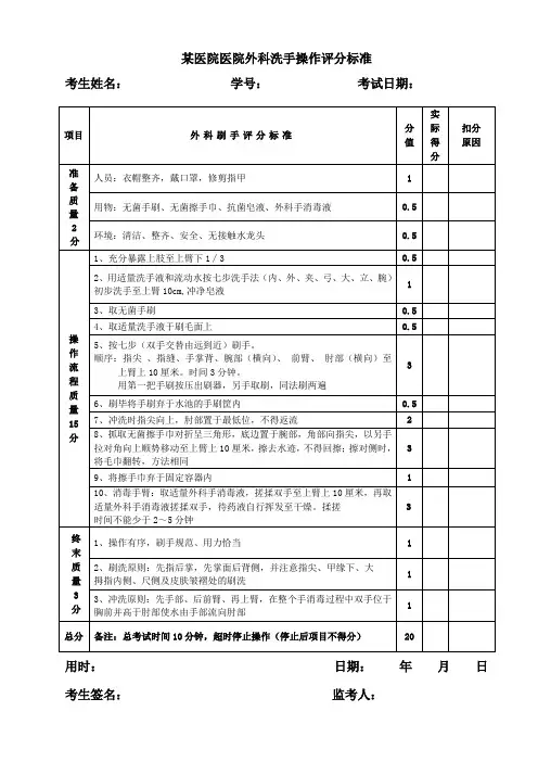 某医院外科洗手操作评分标准