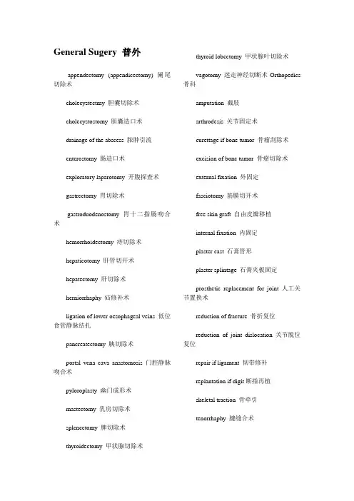 医学英语-常见手术名称