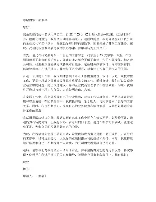 审计工作转正申请书范文