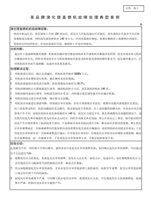 溴化锂直燃机故障处理典型案例(高发温度高,制冷效果差,冷剂无液位)
