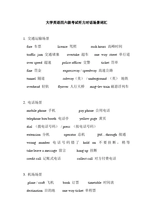 最新大学英语四六级考试听力对话场景词汇