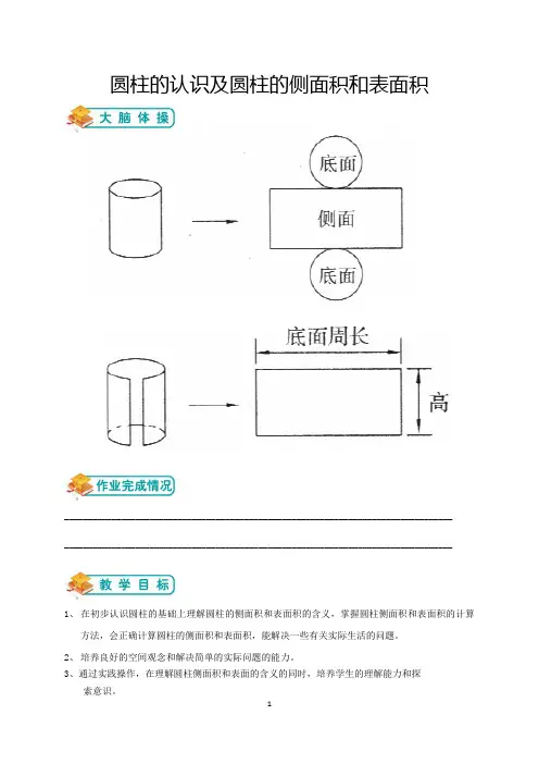六年级下册数学试题-圆柱的认识及圆柱的侧面积和表面积(无答案)人教版