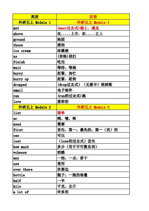 新外研版(三起)五年级上册单词默写表格版