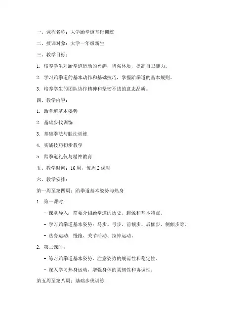 大学跆拳道基础训练教案