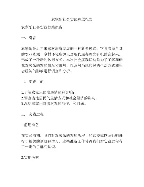 农家乐社会实践总结报告