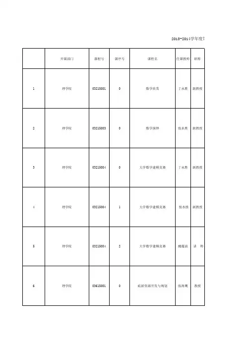 大校公选课对照表