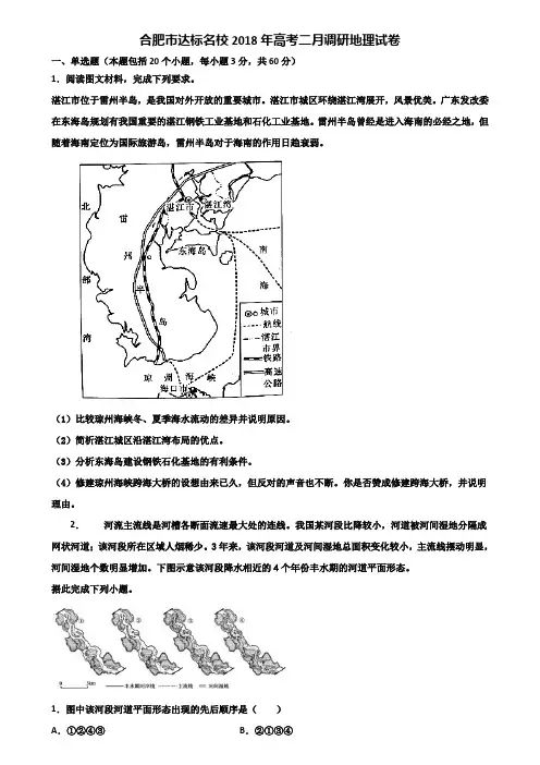 合肥市达标名校2018年高考二月调研地理试卷含解析