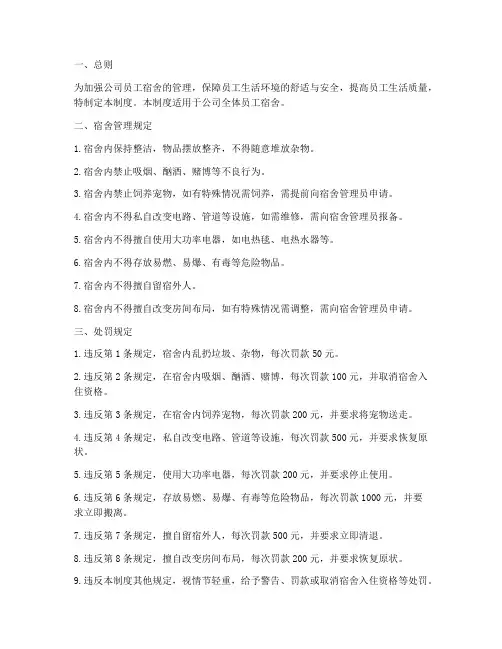 员工宿舍管理制度处罚规定