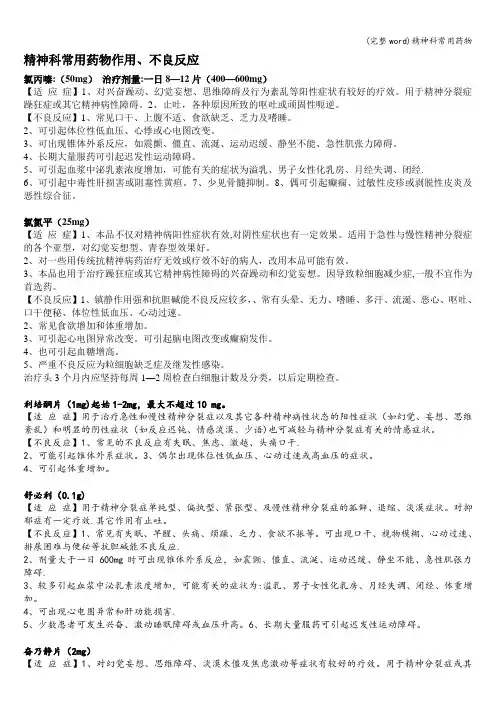 (完整word)精神科常用药物