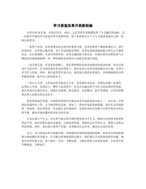 学习借鉴改革开放新经验