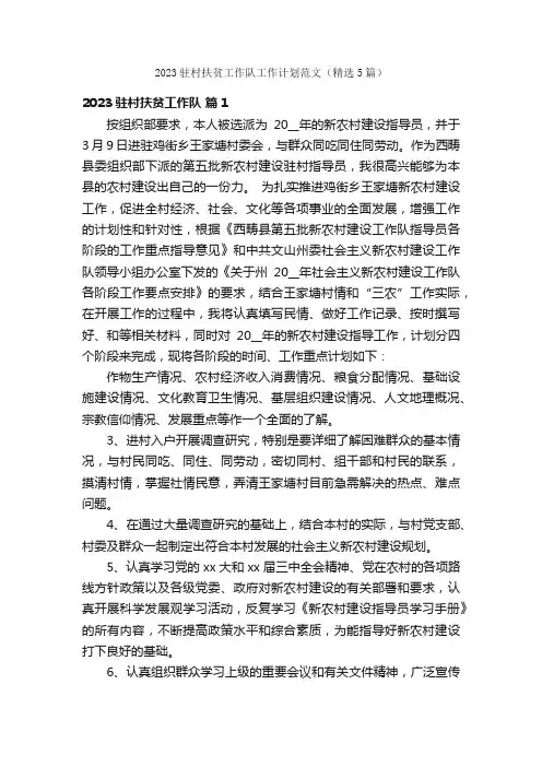 2023驻村扶贫工作队工作计划范文（精选5篇）