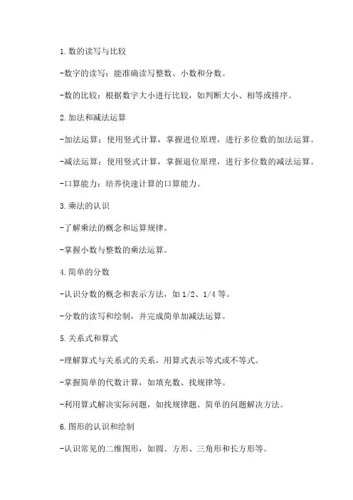 小学四年级数学知识点归纳总结