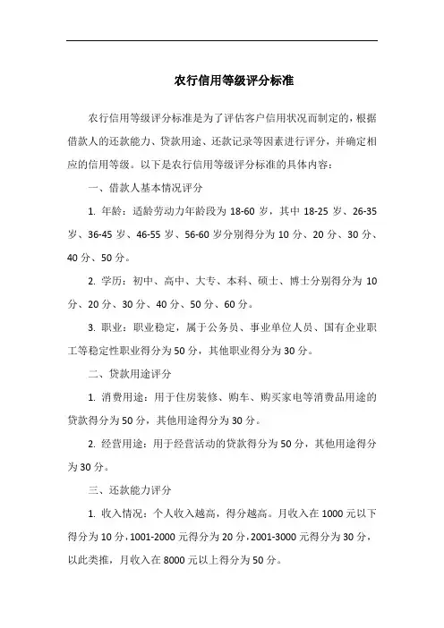 农行信用等级评分标准