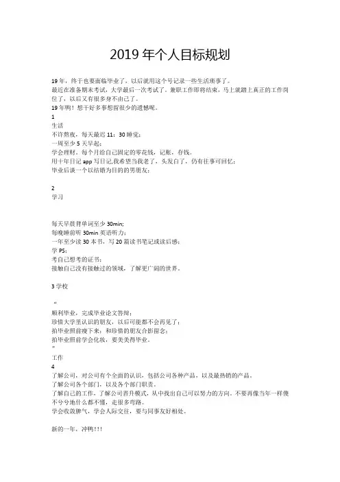 2019年个人目标规划