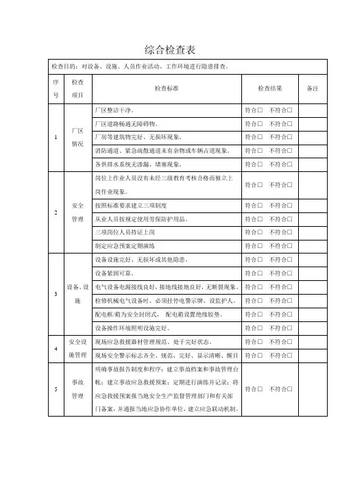 综合检查表