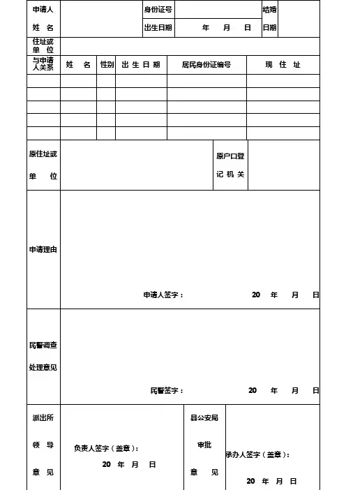 出生申报超期入户、补录入户申请表